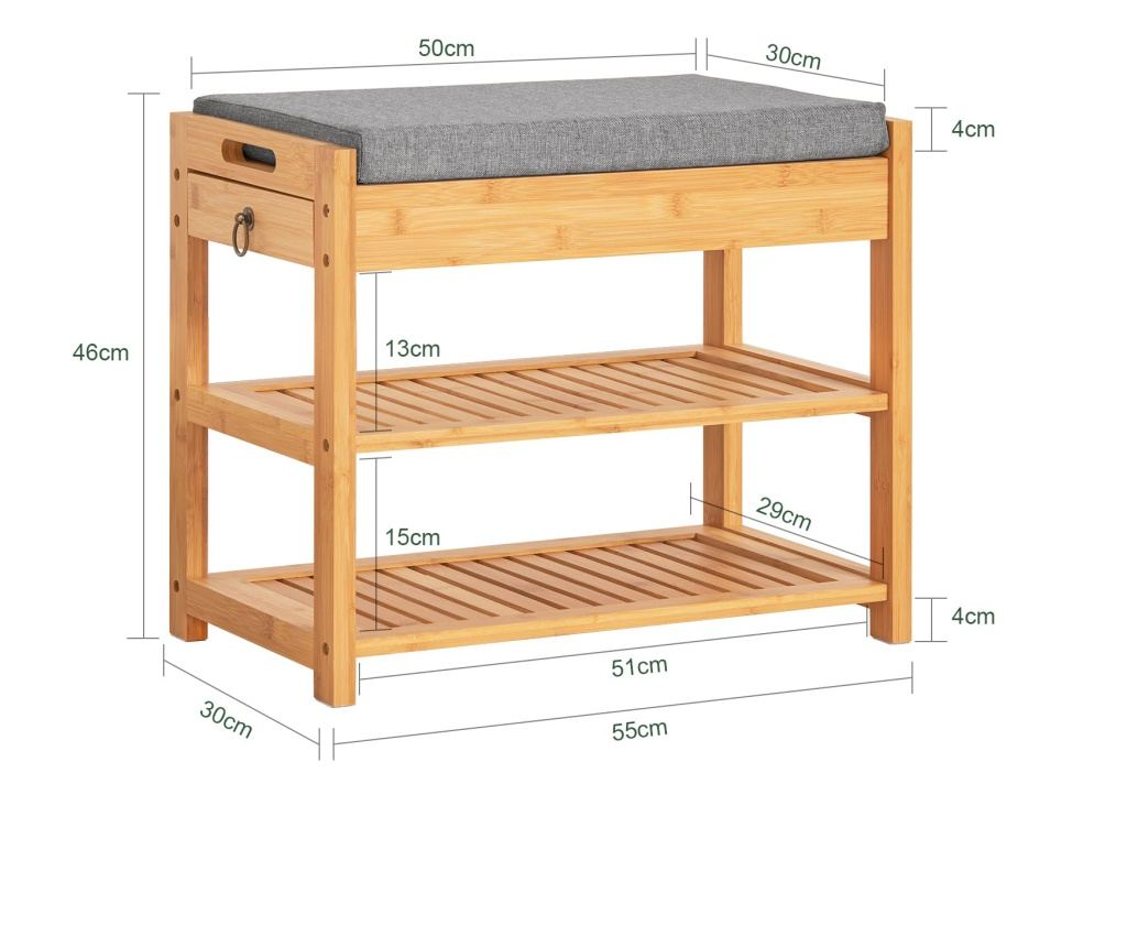 SoBuy Bänk med skoförvaring och 1 lådor Skobänk med dyna FSR49-N - 2