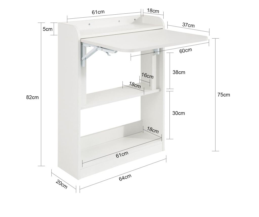 SoBuy πτυσσόμενο τραπέζι, γραφειο υπολογιστη, γραφειο με συρταρια FWT92-W - 2