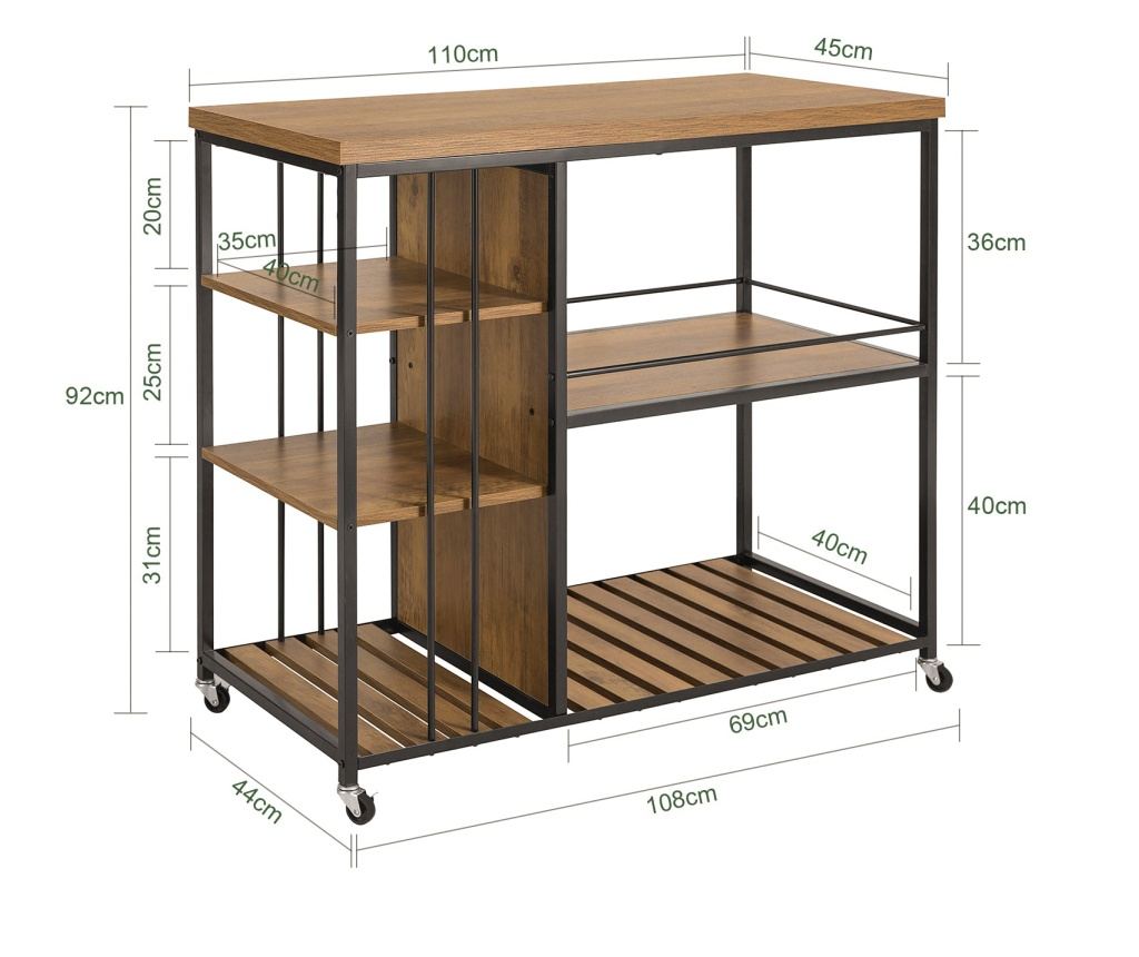 SoBuy βοηθητικά έπιπλα κουζίνασ, τροχήλατο καρότσι κουζίνασ, καρότσι κουζίνας σε ρόδες SVW18-F - 2