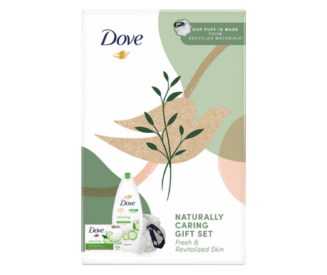 Set Dove Naturally Refreshing: Puf de baie + Sapun Crema Go Fresh Touch, 90 g + Gel de duș, 250 ml