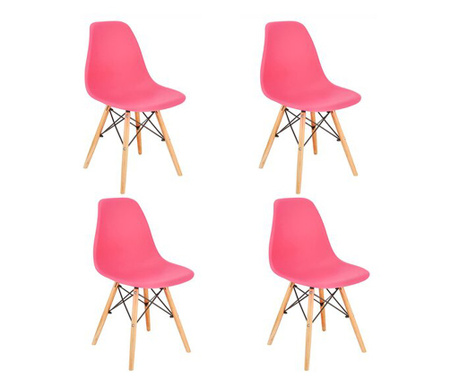 Set 4 scaune stil scandinav, Jumi, Eva, PP, lemn, roz, 46x52x81 cm