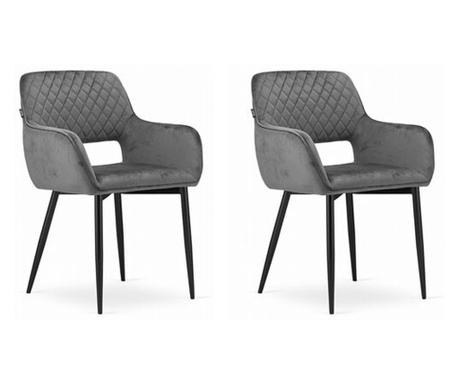Set 2 scaune bucatarie/living,  Artool, Amalfi, catifea, metal, gri si negru, 58x56x83 cm