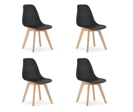 Set 4 scaune bucatarie/living,  Artool, Kito, PP, lemn, negru si natur, 46x54.5x80 cm