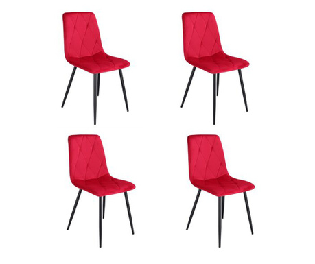 Set 4 scaune bucatarie/living,  Jumi, Piado, catifea, metal, rosu si negru, 44x52x89 cm
