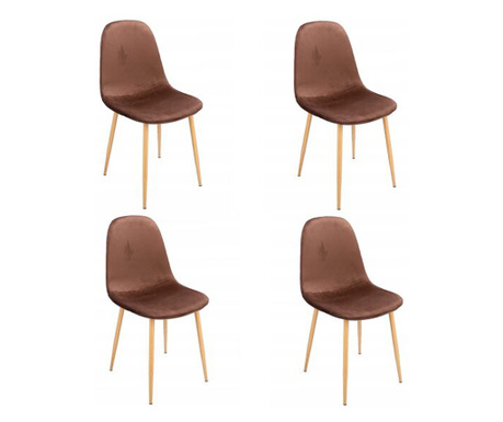 Set 4 scaune bucatarie/living,  Jumi, Vigo, catifea, metal, maro, 44x52x85 cm
