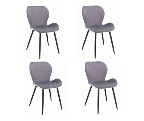 Set 4 scaune bucatarie/living,  Jumi, Veira, catifea, metal, gri, 52x56x85 cm