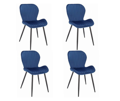 Set 4 scaune bucatarie/living,  Jumi, Veira, catifea, metal, albastru, 50x58x84 cm