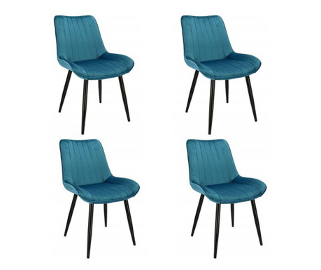 Set 4 scaune bucatarie/living,  Jumi, Viva, catifea, metal, albastru marin, 54x61x83 cm