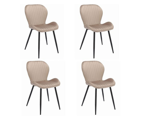 Set 4 scaune bucatarie/living,  Jumi, Veira, catifea, metal, bej, 52x56x85 cm