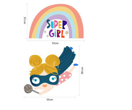 Set od 2 naljepnice SUPER GIRL za uređenje dječje sobe, zida, prozora, namještaja