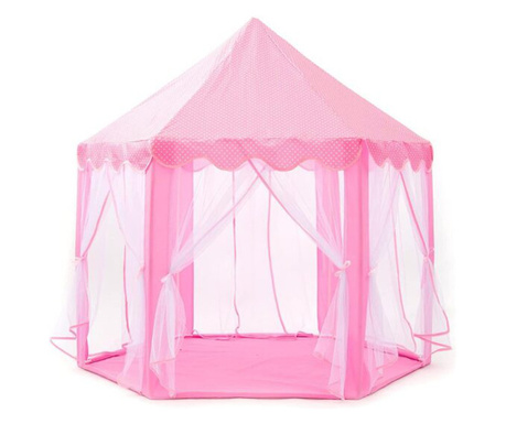 Детска шатра за игра, Спрингос, шестоъгълна, със завеси, розова, 135х140 см