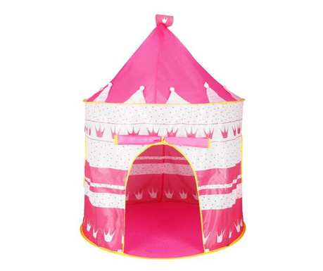 Детска палатка за игра, Спрингос, тип замък, с капак, шарка на точки и венци, розова, 100х140 см