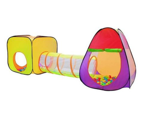 Детска палатка за игра, 3 в 1, Иглу и куб, С тунел, 200 Топки, Покривало, 280x83x100 см