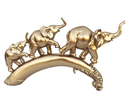 Statueta decorativa Elefanti pe corn de fildes, Auriu, 36 cm, 208H