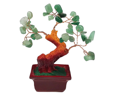 Copac Feng-Shui cu pietre aventurin si suport din ceramica, Verde, 13 cm, 1241H