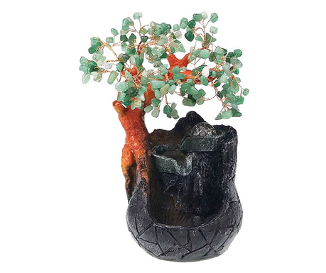Fantana arteziana, Copac Feng-Shui cu pietre aventurin, Verde, 28 cm, 1245H-1