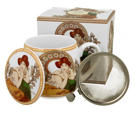 Porcelán szűrős teás bögre Mucha Topaz