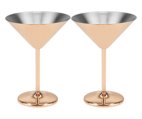 Set 2 pahare martini din inox CULINARO Cooper, 250ml, 12xh16cm, Rose Gold