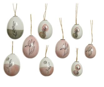 Set 6 oua decorative, cu model floral, roz/alb/gri