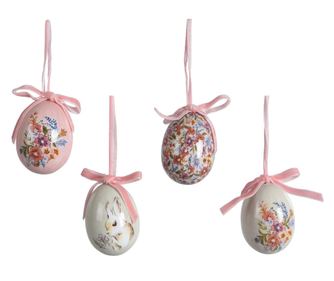 Set 6 oua decorative, cu model, alb/roz, 4x6 cm