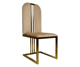 Scaun de dining Venice Beige, cadru din metal auriu lucios, catifea bej, 42×48×100cm