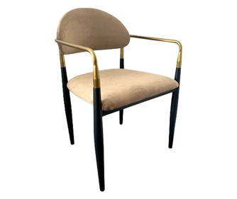 Scaun de dining Modena, picioare metal negru mat, catifea bej, 50×52×80cm