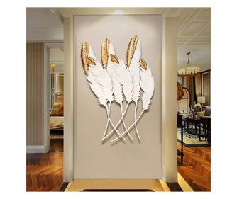 Decoratiune de perete, metalica, Fly, 92x60cm, Alb/Auriu