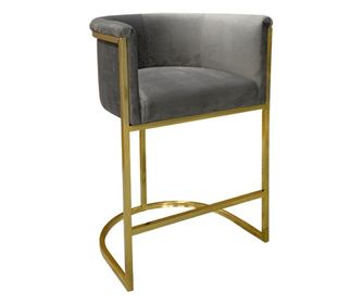 Scaun de bar/insula Gala Grey, cadru din metal auriu periat, sezut si spatar din catifea, 62×50×100cm