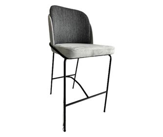 Scaun de bar/insula Double Grey, cadru din metal negru mat, sezut si spatar din catifea, 60×52×108cm