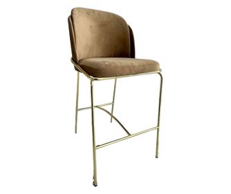 Scaun de bar/insula Double Beige, cadru din metal auriu lucios, catifea bej, 60×52×108cm