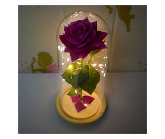 Флорална аранжировка в стъклен купол, LED светлина, D4027, розово