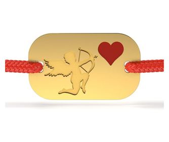 Sárga arany karkötő zsinórral Az Cupido modell szíve