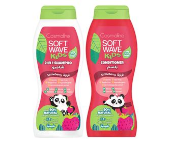 Pachet Sampon 400ml si Balsam 400ml Cosmaline Soft Wave Kids, 90% ingrediente naturale, pentru copii, aroma de capsune