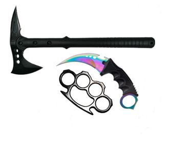 Pirate Skull Axe Set, 39 см, Розетка за самозащита и Fade Break нож, IdeallStore®, стомана, многоцветен