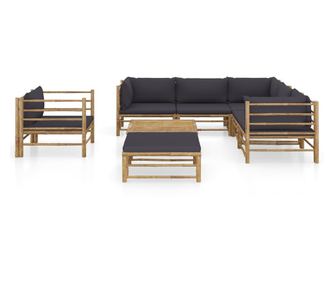 Kerti btor garnitra, 8 rszes, sttszrke prnkkal, bambusz