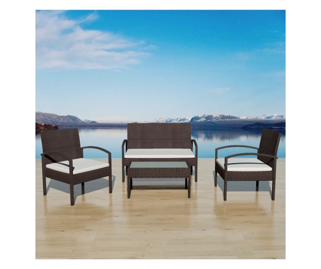 Vrtni namještaj s jastucima, 4 dijela, smeđa, poliratan