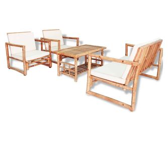 Σετ επίπλων κήπου με μαξιλάρια, 4 τεμάχια, μπαμπού