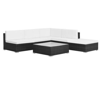 Set mobilier de grădină cu perne, 6 piese, negru, poliratan