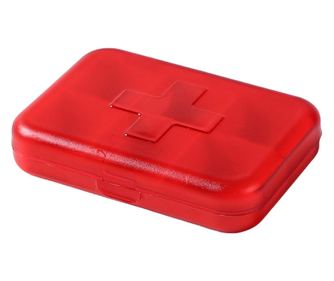 Cutie patrata pentru organizare medicamente, vitamine sau suplimente, Pufo Medicine, 9 cm, rosu