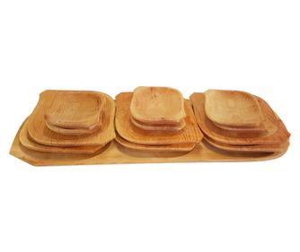 Set Platou Rustic 13 piese din lemn 1 platou , 6 farfurii mari si 6 mici