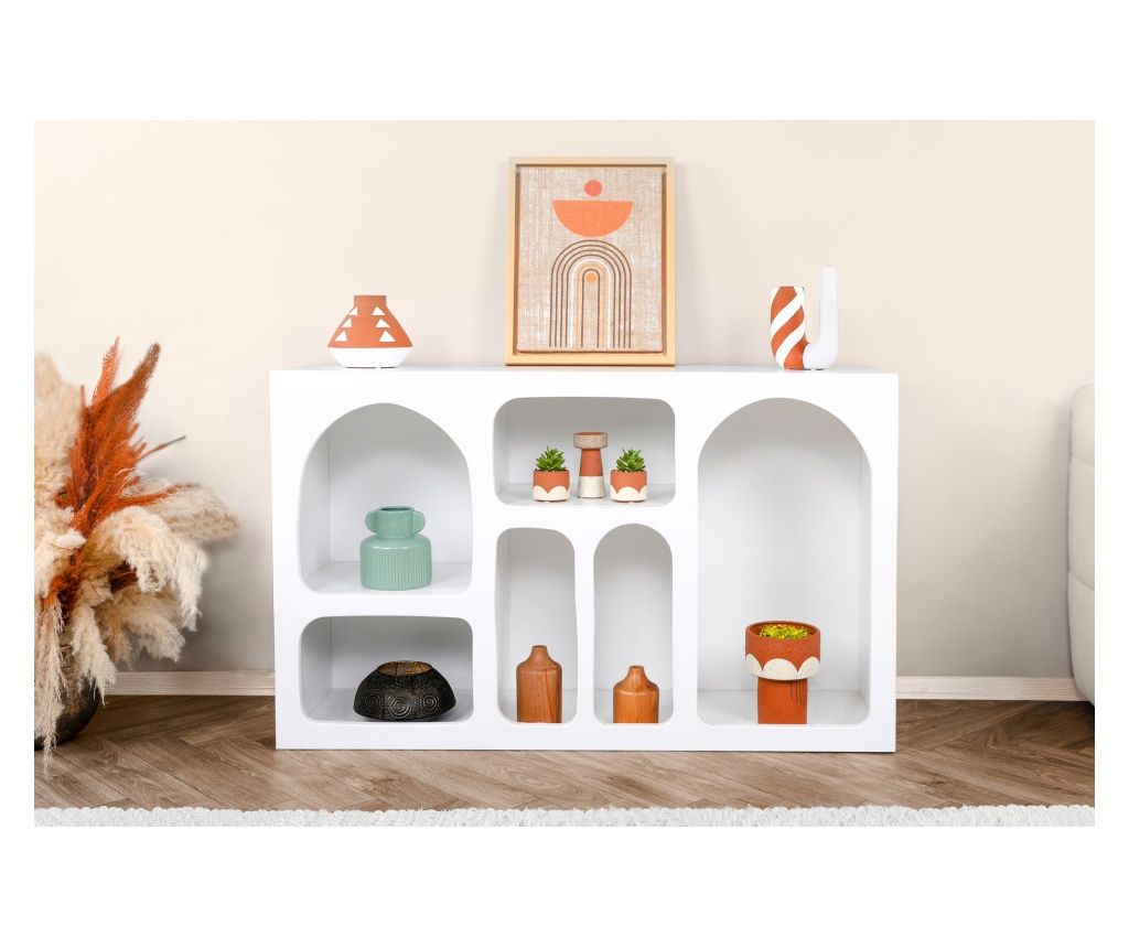 Consolǎ, Hannah Home, 100% PAL melaminat 18 mm, uși 100%MDF, 120x74x37 cm, Liva White