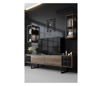 Komoda za TV, Black Line - Walnut, Black