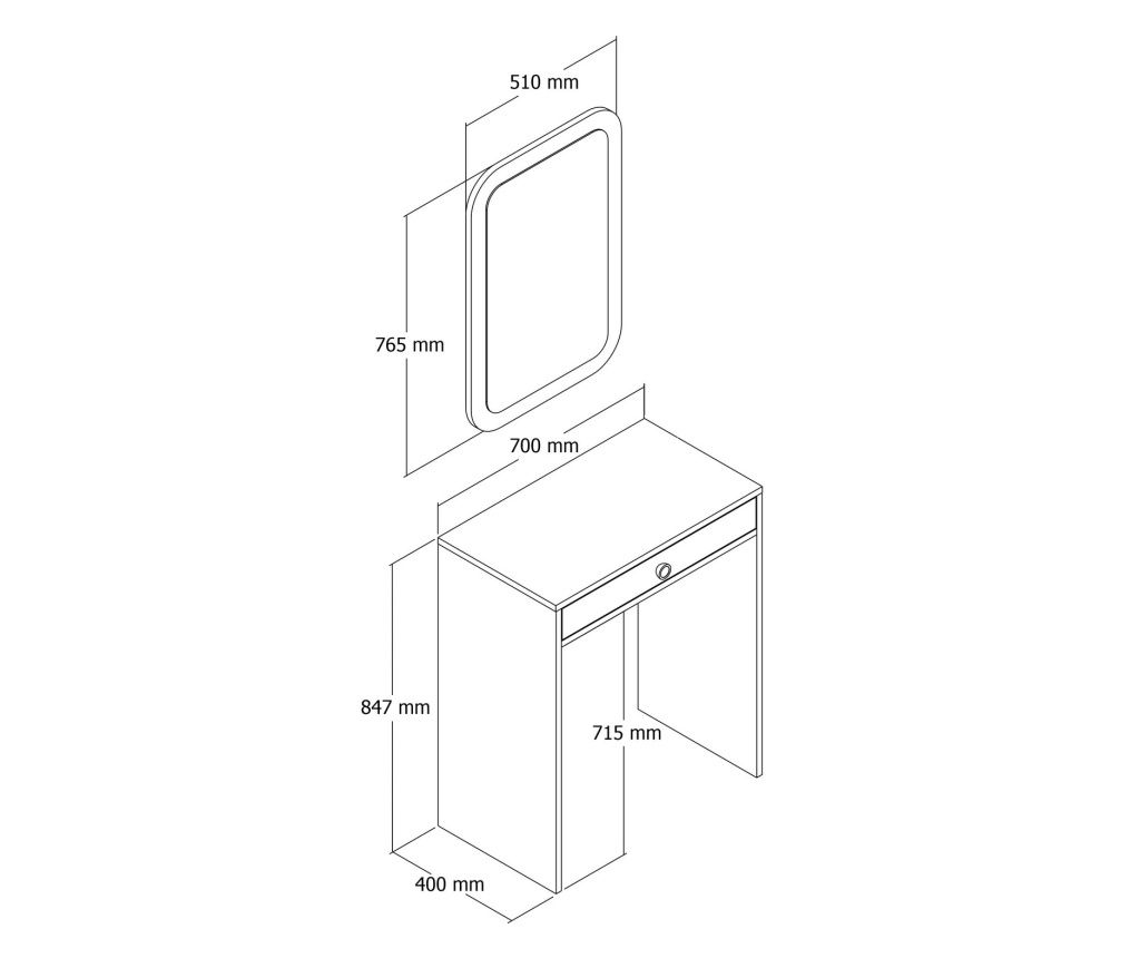 Miza za ličenje, ogledalo Lizbon - bela 