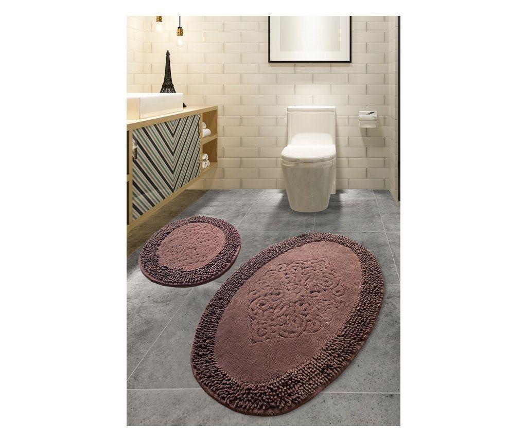 Χαλιά μπάνιου σε σετ (2 τεμάχια), Piante Oval - Brown