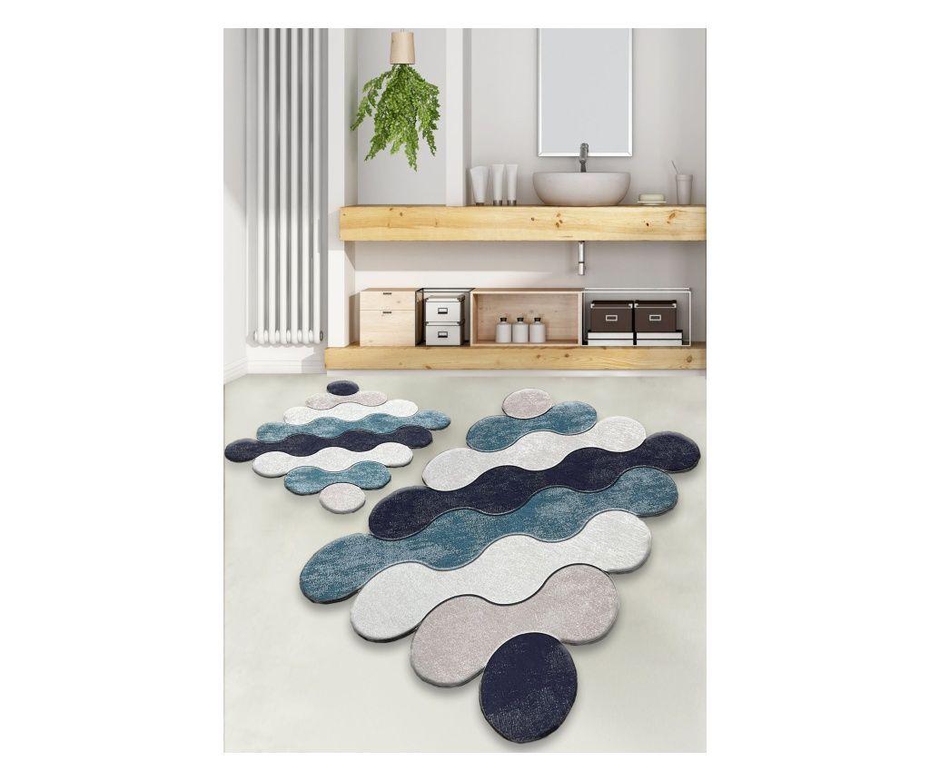 Σετ χαλιών μπάνιου (2 τεμάχια), Circle - Blue