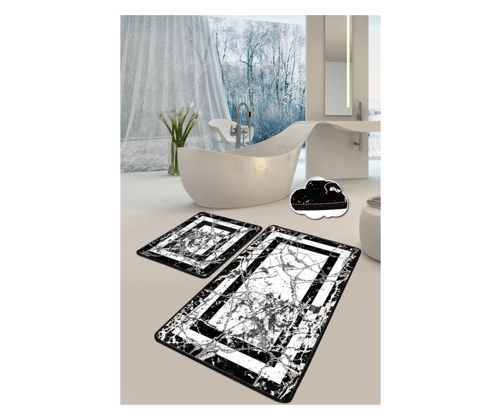 Χαλιά μπάνιου σετ (2 τεμάχια), Μάρμαρο - Μαύρο