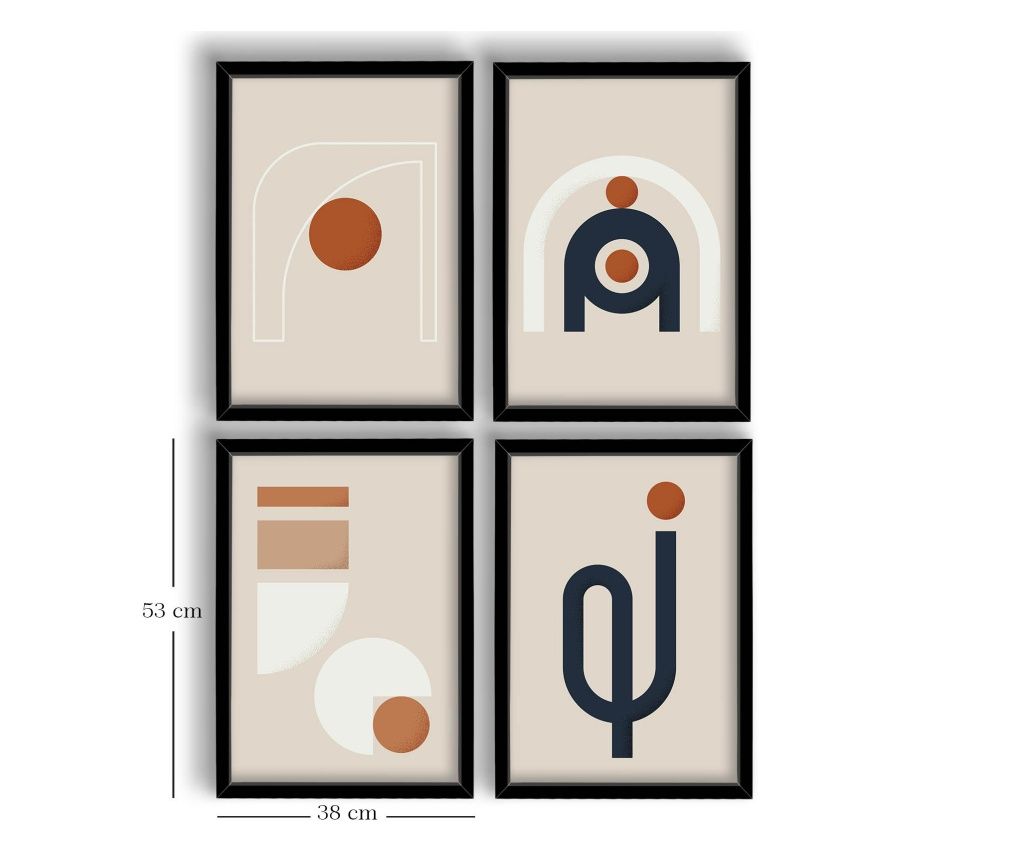 Tablou decorativ inramat in MDF (4 bucati), 4P3853NISCT-003 