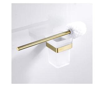Suport din metal auriu periat si vas din sticla, cu perie de toaleta, metal - otel inoxidabil anti-coroziv, accesorii de montaj
