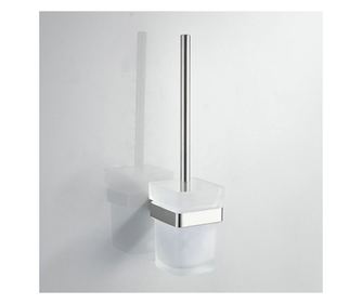 Suport din metal argintiu lucios si vas din sticla, cu perie de toaleta, metal - otel inoxidabil anti-coroziv, accesorii de mont