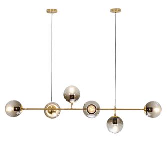Candelabru Gold Bubble, 6xE27, corp metal, decoruri sticla, auriu, 120x32x32cm